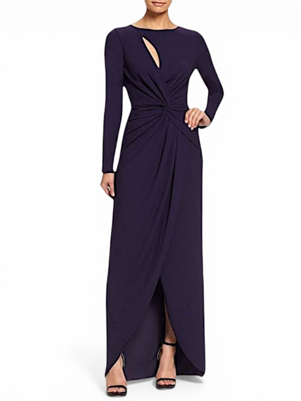 Dress the Population Naomi Boysenberry Jersey Knit Twist Maxi Gown Dress NWT S